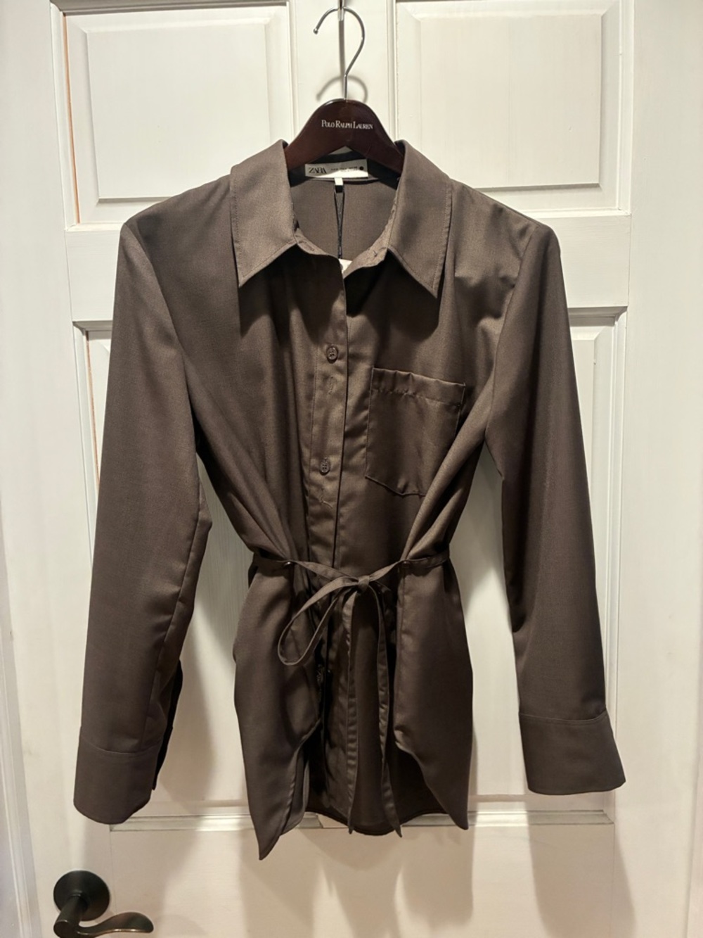 Zara Brown Button-Front Blouse with Chest Pocket